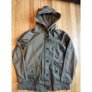 Love Tree Womens Size M Full Zip Army Green Utility Jacket Drawstring Waist Hood